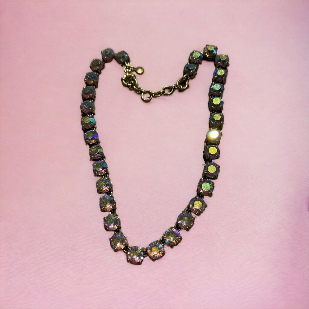 J Crew Demi Fine Iridescent Brulee Aurora Borealis Faceted Necklace Gold Tone 18